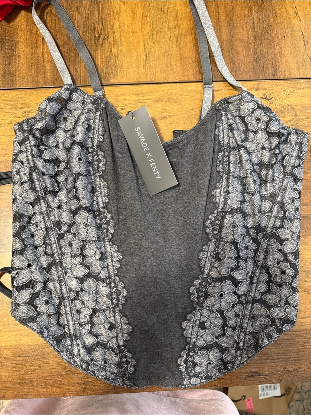 Savage X Fenty Gray Lace-Trim Corset size large